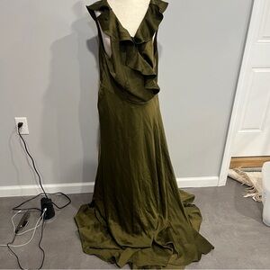 BHLDN‎ Elegant Olive Green Ruffle Maxi Sleeveless Dress 20W